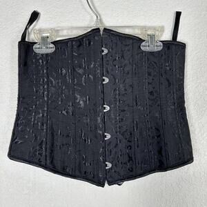 Black damask Corset Women's Sz M hooks & laces Feminine Romantic Whimsigoth